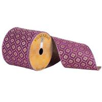 Vickerman 4" x 10yd Purple/Gold Flower Ribbon
