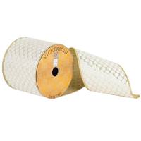 Vickerman 4" x 10yd White/Gold Honeycomb Ribbon