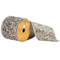 Vickerman 4" x 10yd Silver Jacquard Swirl Ribbon