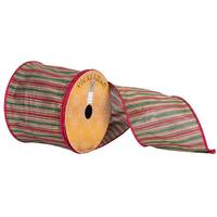 Vickerman 4" x 10yd Tan/Red/Green Stripes Ribbon