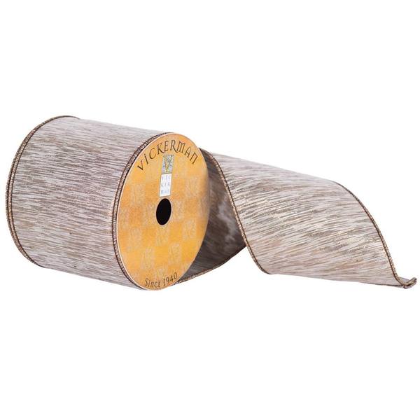 4" x 10yd Tan Feathered Shimmer Dupion Ribbon