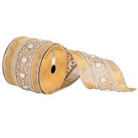 Vickerman 4" x 10yd Gold Sheer Jeweled Ribbon