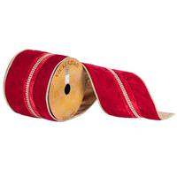 Vickerman 4" x 10yd Red/Gold Velvet Ribbon