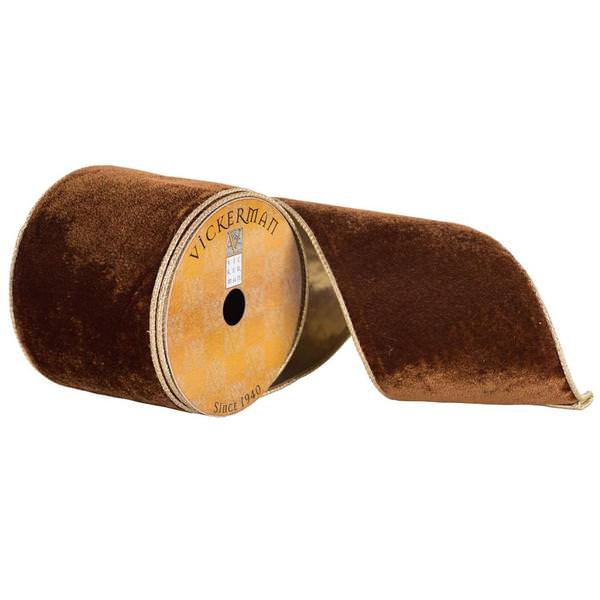 4" x 10yd Brown Plush Velvet Ribbon