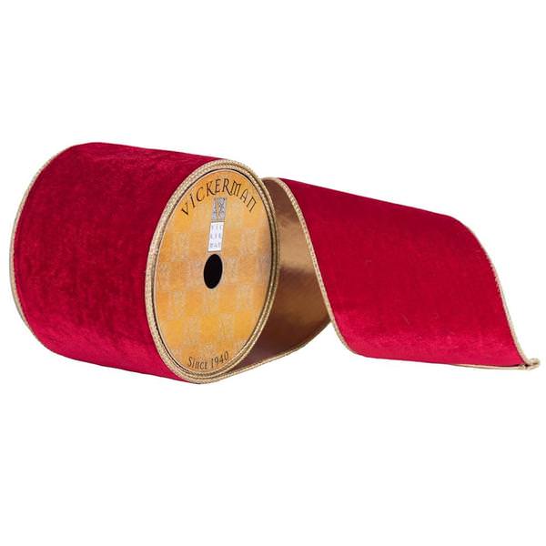 4" x 10yd Deep Red Plush Velvet Ribbon
