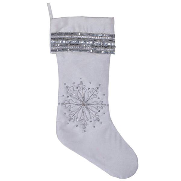 8" x 19" White Crystal Beaded Christmas Stocking