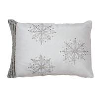 View 14" x 20" White/Silver Banded Snowflake Pillow