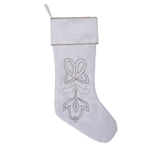 8" x 19" Pure White Beaded Christmas Stocking