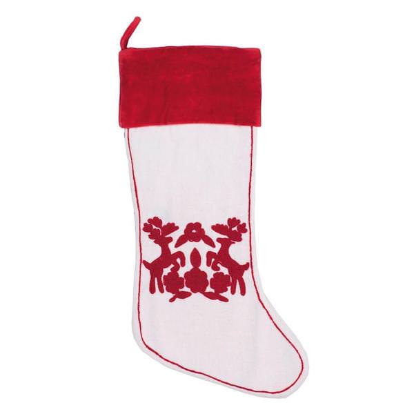 8" x 19" Crisp White Cotton Embroidered Christmas Stocking