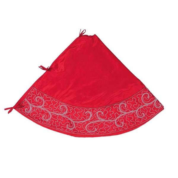 60" Red Filigree Scroll Polysilk Dupioni Tree Skirt