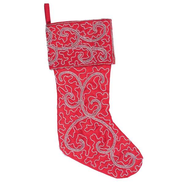 8" x 19" Red Filigree Scroll Christmas Stocking