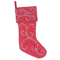 View 8" x 19" Red Filigree Scroll Christmas Stocking