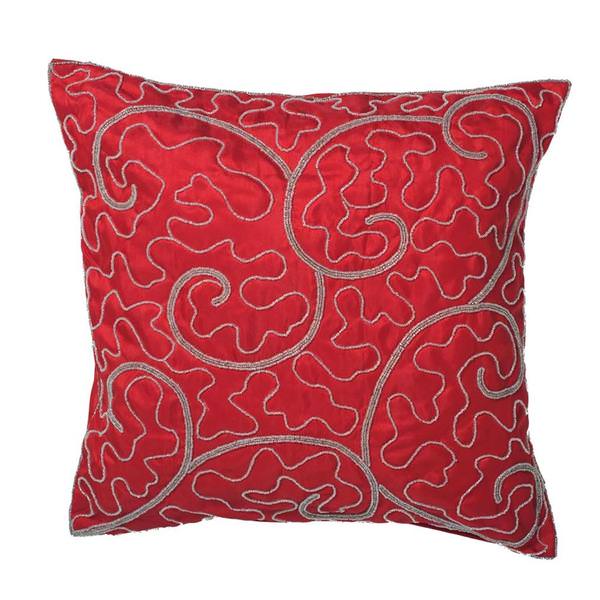 18" Red Filigree Scroll Pillow