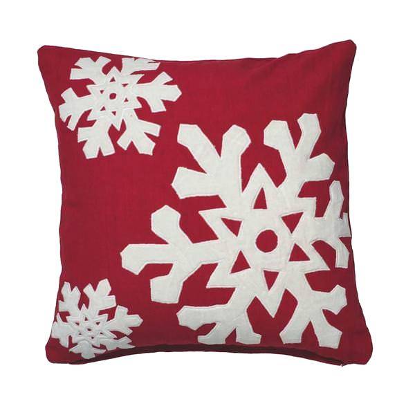 18" x 18" Red/White Cotton Duckcloth Snowflake Pillow