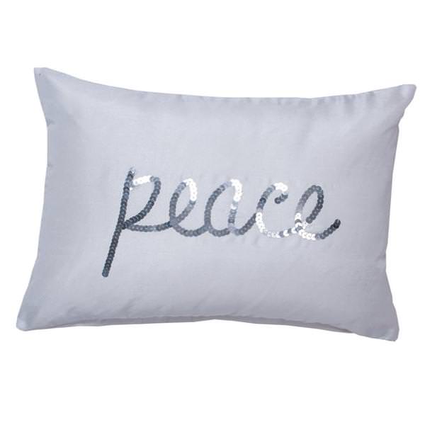14" White/Silver Sequin "Peace" Pillow