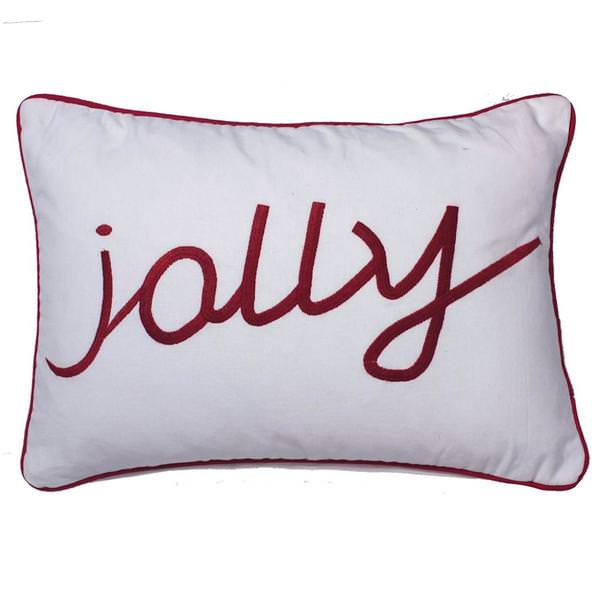 14" White with Red Piping "Jolly" Pillow