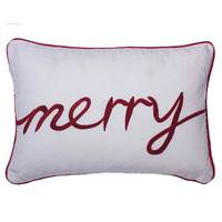 Vickerman 14" White with Red Piping "Merry" Pillow