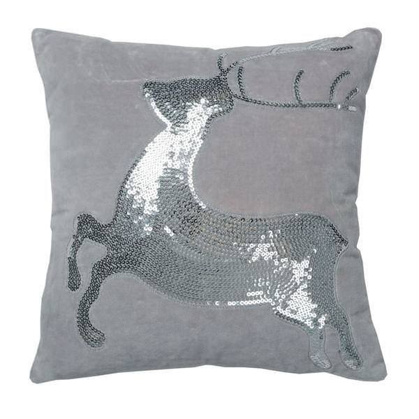 18" x 18"  Cotton Velvet Sparkling Silver Sequin Deer Motif Pillow