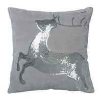 Vickerman 18" x 18"  Cotton Velvet Sparkling Silver Sequin Deer Motif Pillow