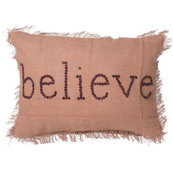 14" x 20" Rustic And Festive Burlap "Believe" Pillow