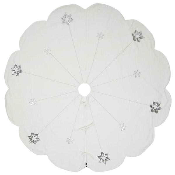 60" White Cotton Velvet Silver Sequin/Embroidered Tree Skirt
