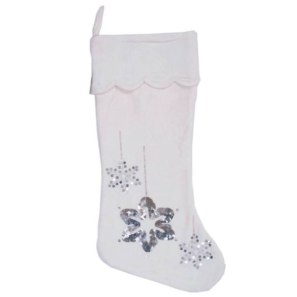 8" x 19" White Plush Cotton Velvet Christmas Stocking