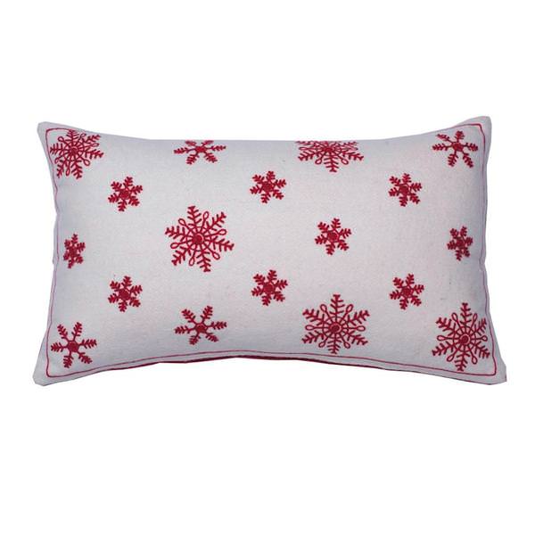 12" x 20" Red/White Double Sided Embroidered Snowflake Pillow