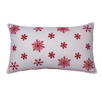 View 12" x 20" Red/White Double Sided Embroidered Snowflake Pillow