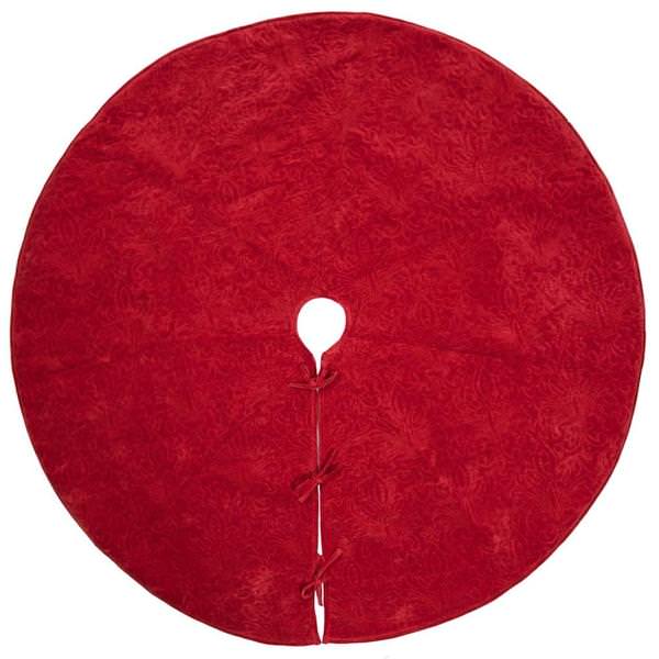 60" Red Cotton Velvet Embroidered Tree Skirt
