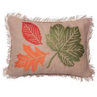 Vickerman 20" x 14" Burlap Colorful Fall Leaves Pillow