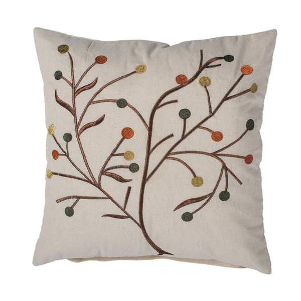 18" x 18" Festive Fall Branches And Berries Embroidered Pillow