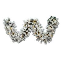 View 9' Artificial Flocked Alaskan Garland 100 LED Lights