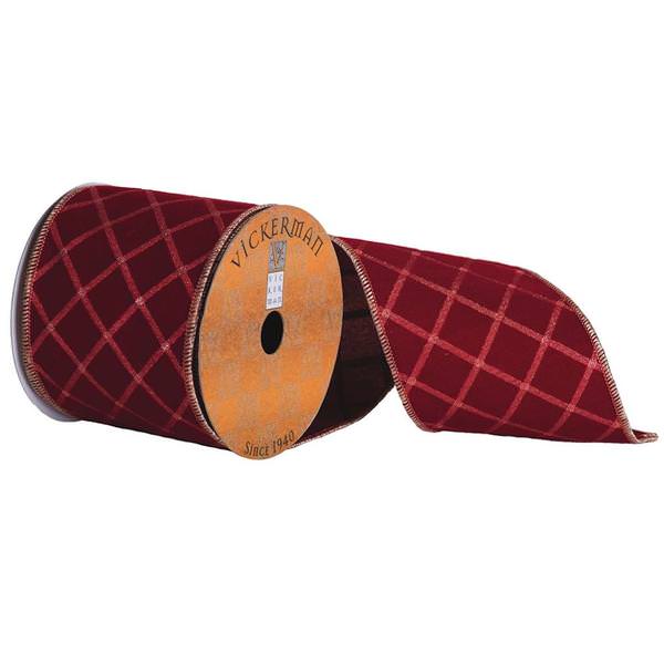 4" x 10yd Red Diamond Jacquard Ribbon