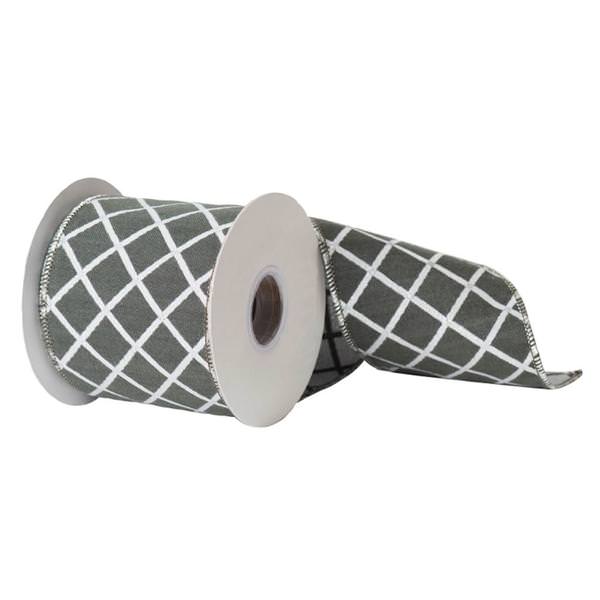 4" x 10yd Silver Diamond Jacquard Ribbon