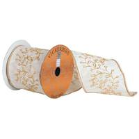 Vickerman 4" x 5yd Ivory/Gold Embroidered Vine Ribbon