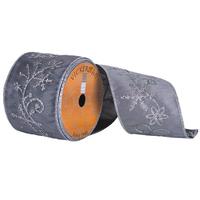 Vickerman 4" x 5yd Gray Snowflake Flower Ribbon