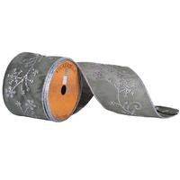 Vickerman 4" x 5yd Green Silver Sequin Snowflake Ribbon