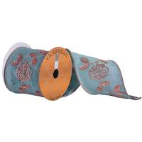 Vickerman 4" x 5yd Teal Ribbon With Pink Sequin Flower Pattern And Pink Edge