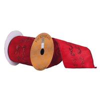 Vickerman 4" x 5Yd Red Damask Sequins Ribbon