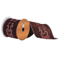 Vickerman 4" x 5yd Chocolate Ribbon With Pink Sequin Swirl Center