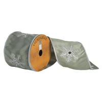 Vickerman 4" x 5yd Green White Snowflake Mirror Ribbon