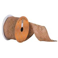 Vickerman 2.5" x 5yd Flower Embroidered Stitch And Gold Edge Ribbon