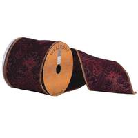 Vickerman 4" x 10yd Burgundy Jacquard Ribbon With Gold Edge