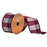 Vickerman 4" x 10yd Red / White / Gray / Orange Plaid With Red Edge Ribbon