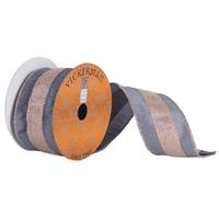 Vickerman 2.5" x 5yd Gray Ribbon With Gold Jewel Center Stripe And Gold Edge