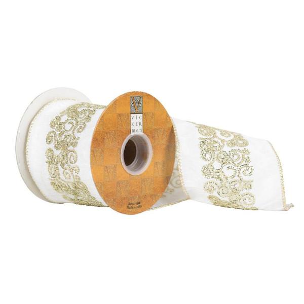 4" x 5yd Ivory Sequin Swirl Ribbon