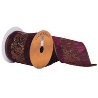 Vickerman 4" x 5yd Burgundy Ribbon With Copper Sequin Swirl Center