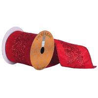 Vickerman 4" x 5yd Red Ribbon With Red Sequin Swirl Center