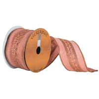 Vickerman 2.5" x 5yd Rose Gold Ribbon With Floral Center Stripe Pattern And Gold Edge