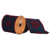 Vickerman 4" x 10yd Dark Blue Ribbon With Red Felt Snowflakes